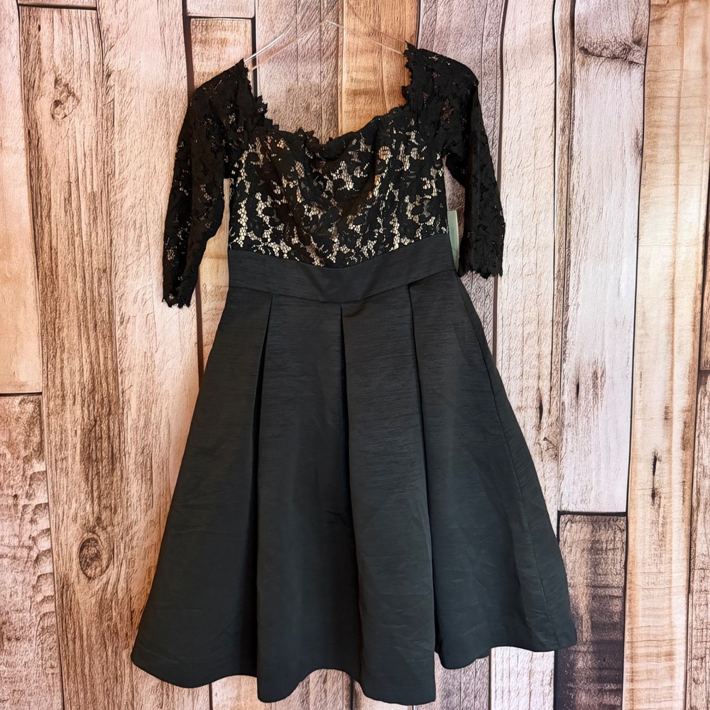 Eliza J Lace Bodice‎ Fit & Flare Black Cocktail Dress Elegant Formal Size 8 NWT